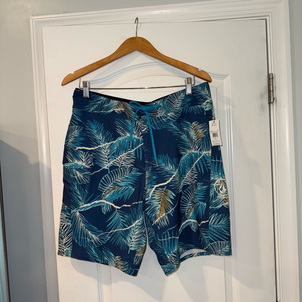 Volcom Blue and Green Board Shorts with Modern Fit NWT